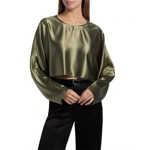NEW NONCHALANT LABEL emilia satin crop blouse in moss